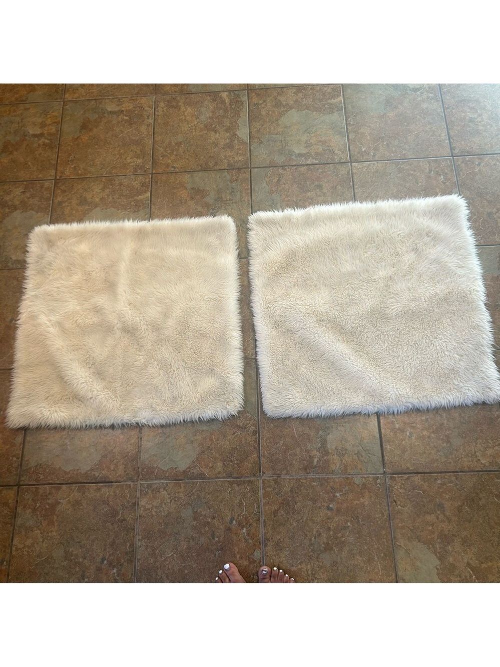 Pottery Barn Euro Cream Faux Fur Accent Pillow Shams Set 2 Button Closure